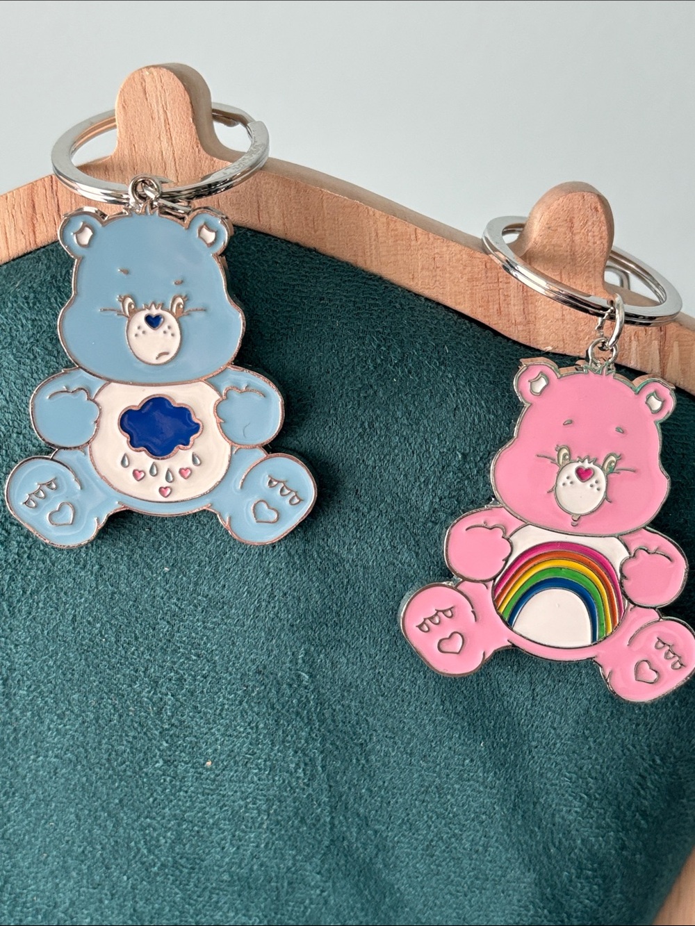 Blue and Pink Bear Keychain Set – Cute Rainbow & Cloud Designs